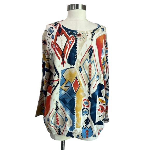 Alfred Dunner Pullover Crewneck Southwestern Embellished Collar Fall Size XL - Picture 1 of 9